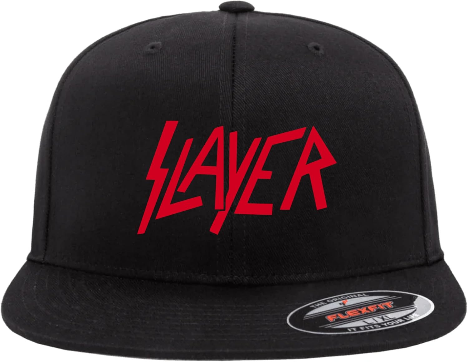 Mari Kyrios Slayer Metal Heat Pressed Black Flat Bill Hat - Adult Flex Stretch Cap