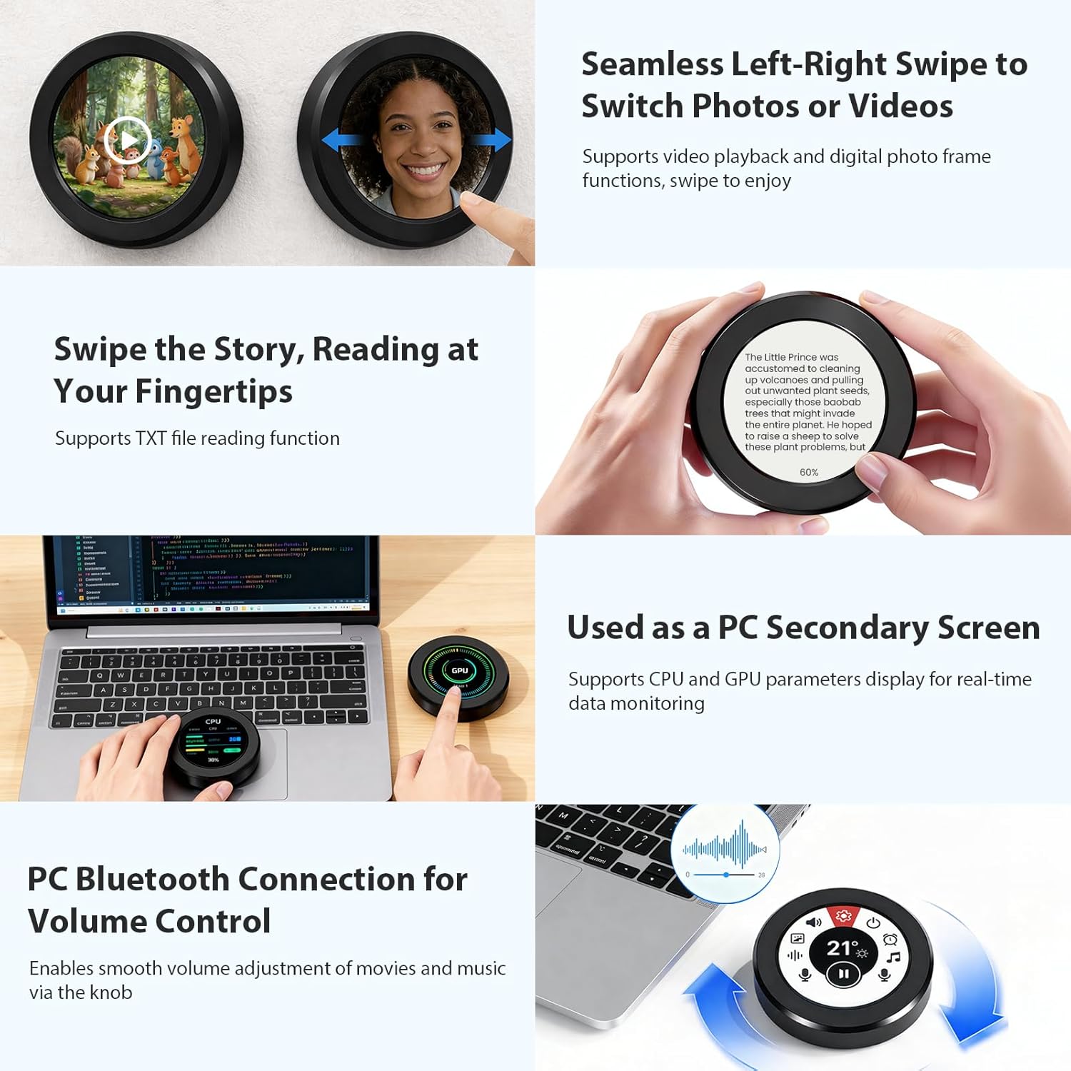 ELECROW ESP32 Rotary Display 480x480-2.1 Inch HMI IPS Round Knob Touch Display Development Board, 2.4G WiFi and BLE Capacitive Touch Screen Compatible with Arduino IDE and The LVGL Library, Black