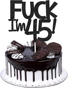 Funny Happy 45 Birthday Cake Topper - Black Glitter Men 45th Birthday Cake Topper - 45th Cake Topper for Women Birthday Party Decoration