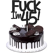 Funny Happy 45 Birthday Cake Topper - Black Glitter Men 45th Birthday Cake Topper - 45th Cake Topper for Women Birthday Party Decoration