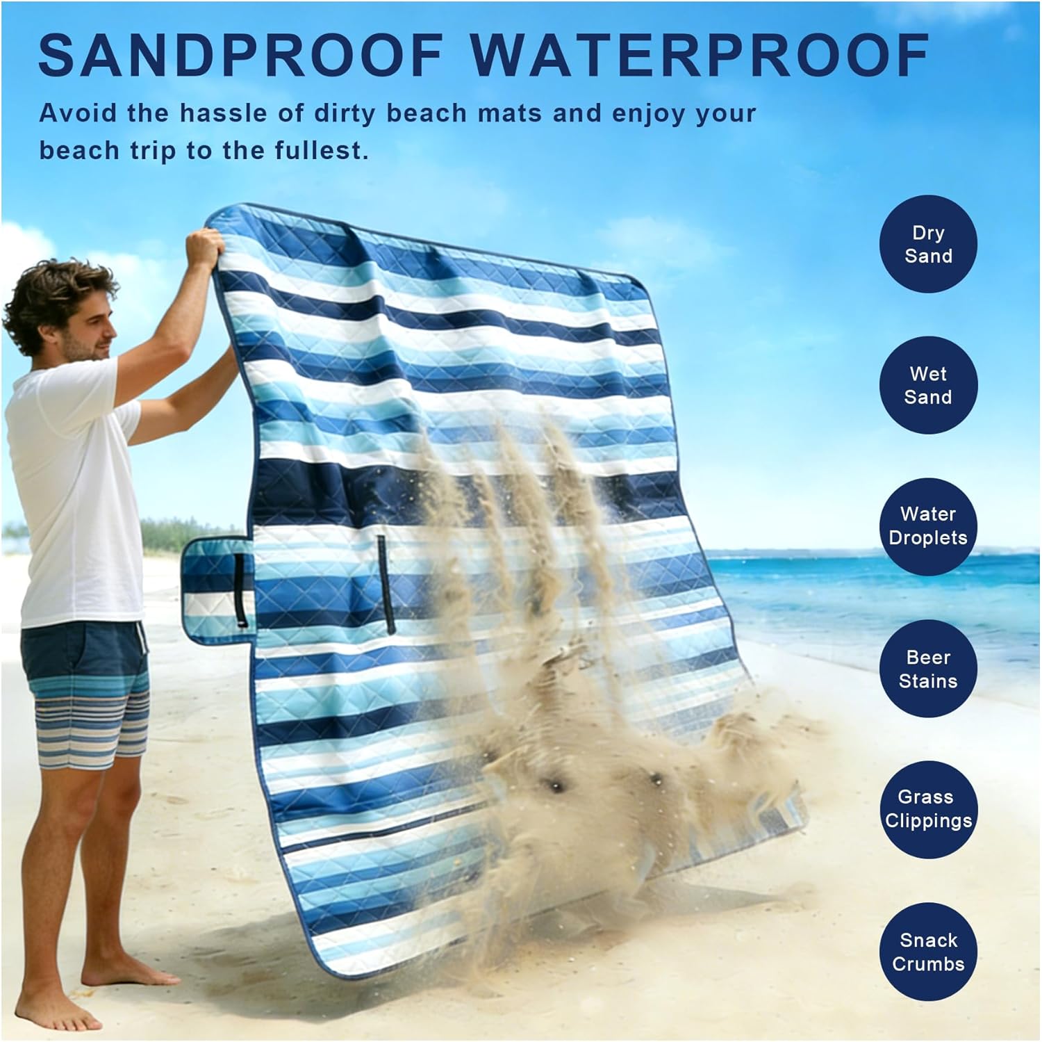 Beach Blankets Picnic Blanket - Extra Large 80''x80'' Waterproof Sandproof Picnic Blanket Mats for 2-4 Adults,Portable Foldable 3-Layer Outdoor Beach Mat for Camping Lawn Travel Beach