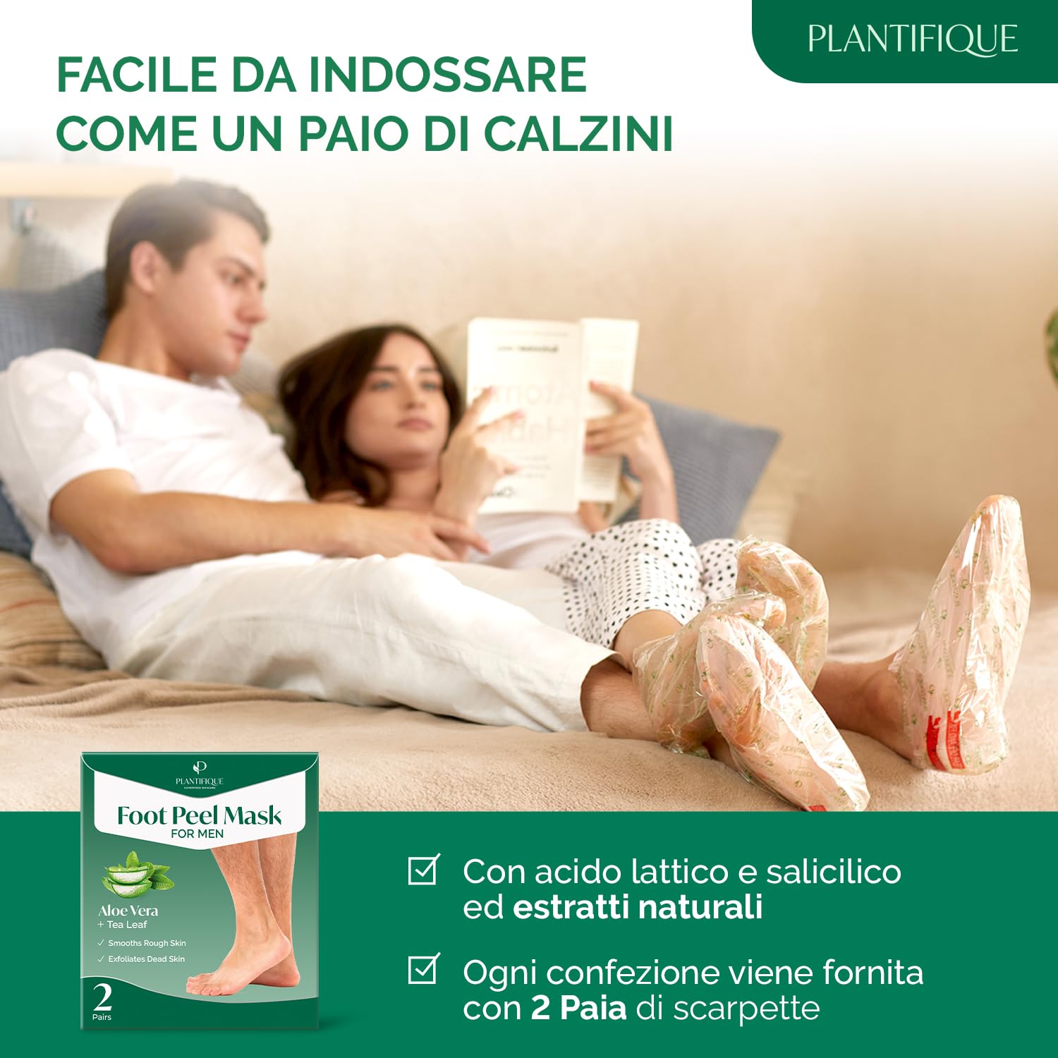 PLANTIFIQUE Maschera Piedi Esfoliante | Trattamento Calli e Duroni | Cura e Scrub Piedi | Peeling Piedi Forte | Pulizia Talloni Screpolati | Foot Peel Mask Calzini Pedicure Peel Off | Uomini 2 Paia