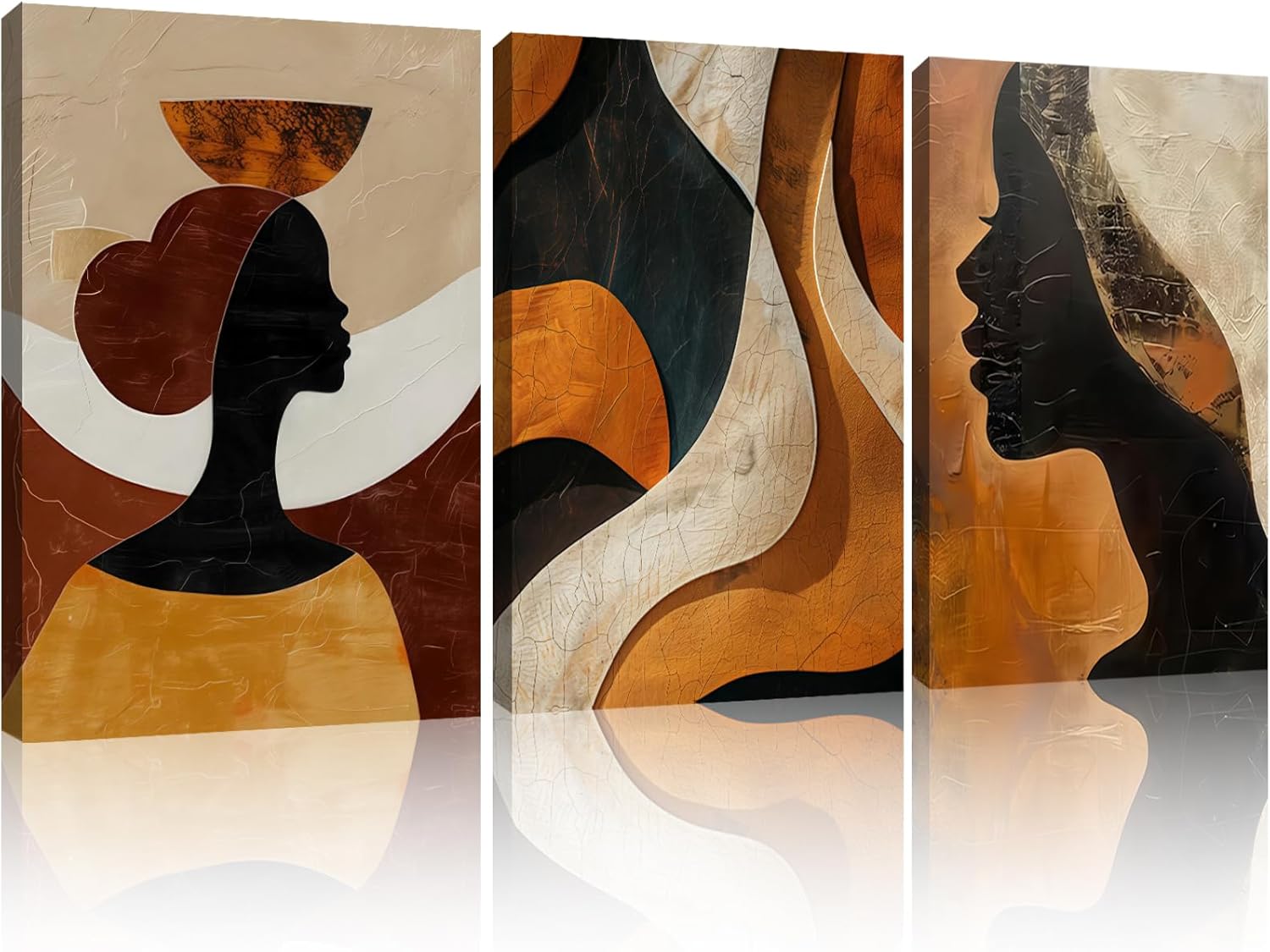 Framed Boho African American Wall Art Black Woman Canvas Print Gold Vintage Abstract Black Female Painting Picture Wall Decor for Living Room Bedroom Office 12x16 Inches