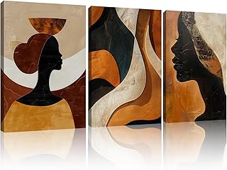 Framed Boho African American Wall Art Black Woman Canvas Print Gold Vintage Abstract Black Female Painting Picture Wall Decor for Living Room Bedroom Office 12x16 Inches