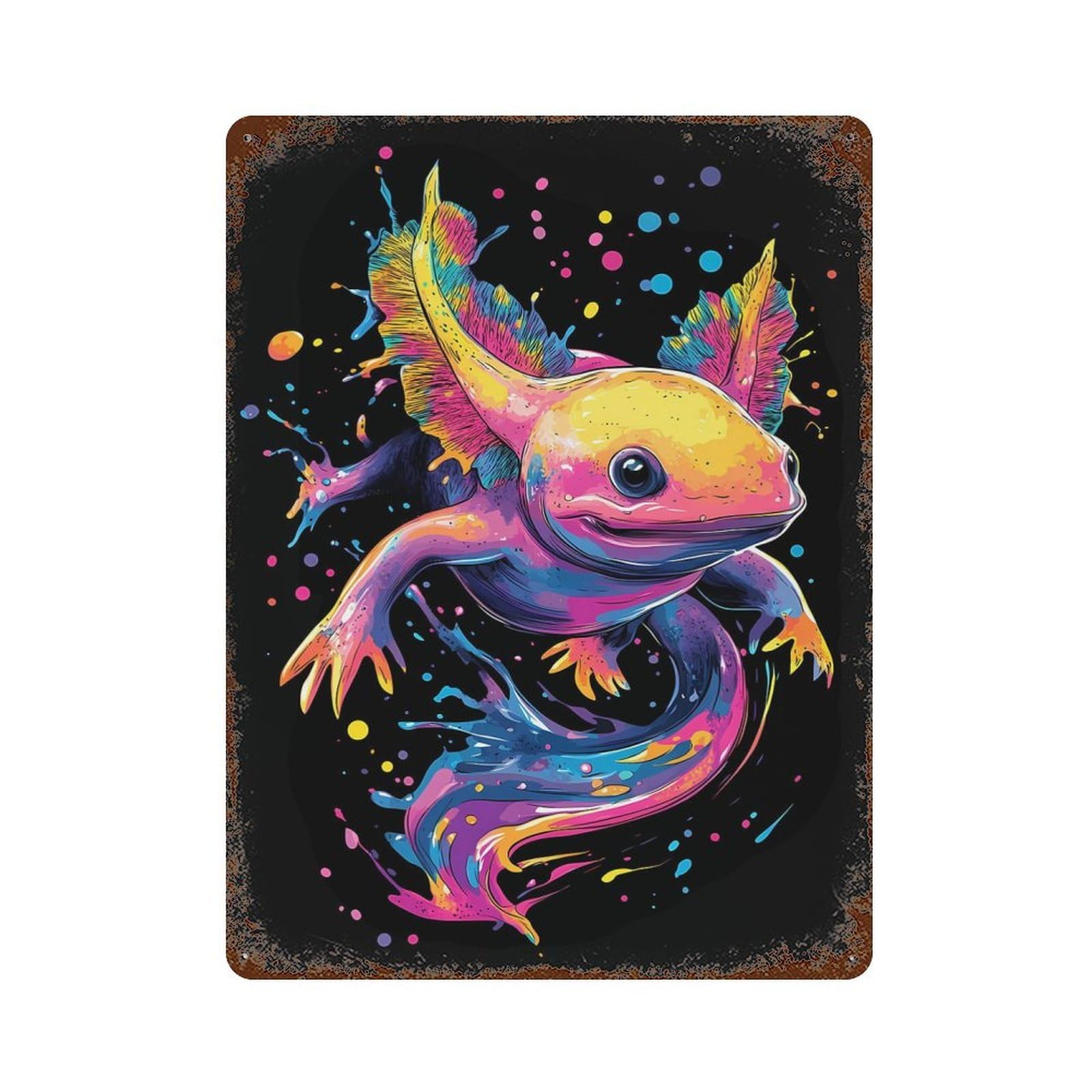 Rust Effect Colorful Axolotl Splash Rusty Metal Tin Sign 15.7"x11.8", Old School Wall Decor for Basement, Hobby Room And Garage Decor