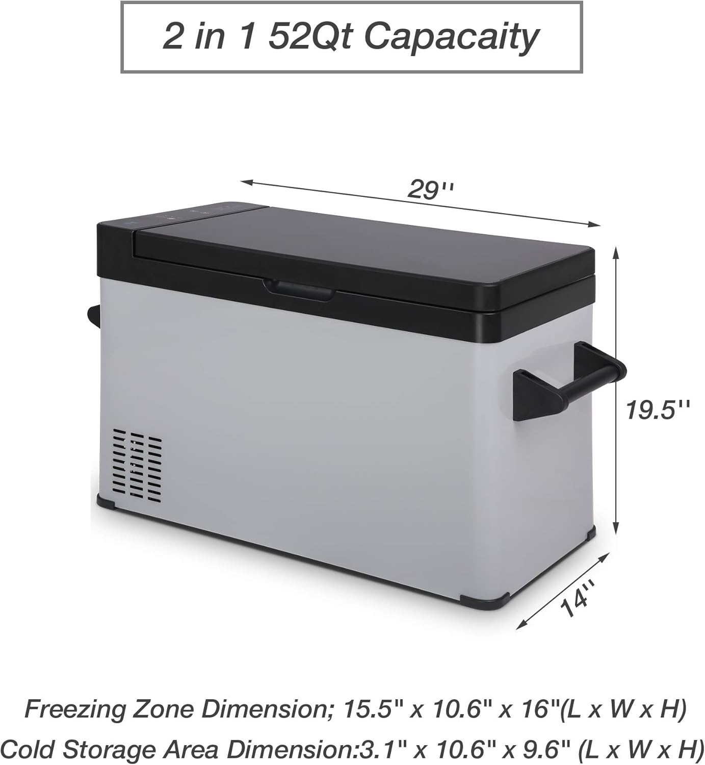 52qt 2 in 1 Portable Refrigerator 12 Volt RV Refrigerator -7.6°F to 68°F, LCD Display & Shockproof for Truck, Van, RV Road Trip, Outdoor, Camping