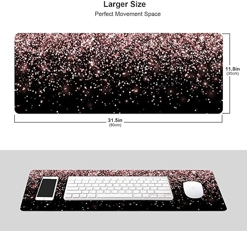Miniatura 2 de Alfombrilla de mouse negra con purpurina de oro rosa, grande, XL, larga, extendida, alfombrilla de mouse grande, alfombrilla de mouse para teclado,