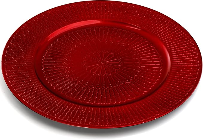 DEAYOU 12 Pack Plato Cargador Rojo 13 pulgadas Reutilizable Plástico Fiestas miniatura 7