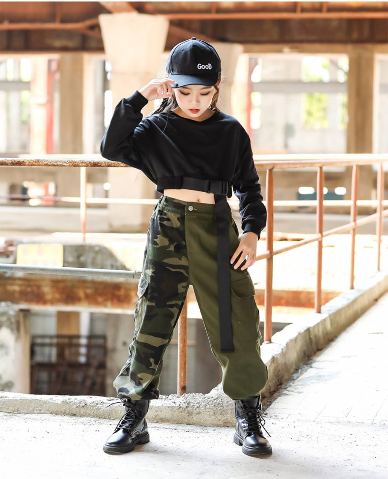 Rolanko Pantaloni cargo da bambina, larghi, stile streetwear, hip hop, danza, in cotone, per bambini dai 4 ai 15 anni