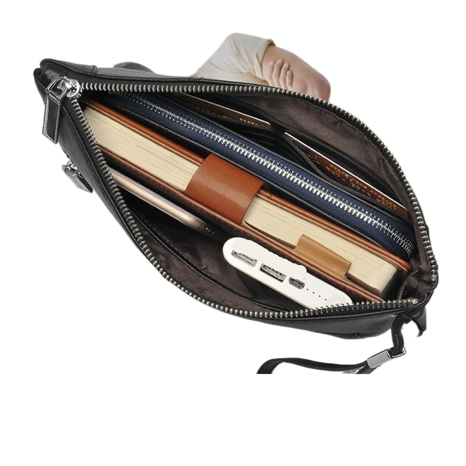 Borsa a mano da uomo, grande capacità, busta lavoro, portafoglio casual polso