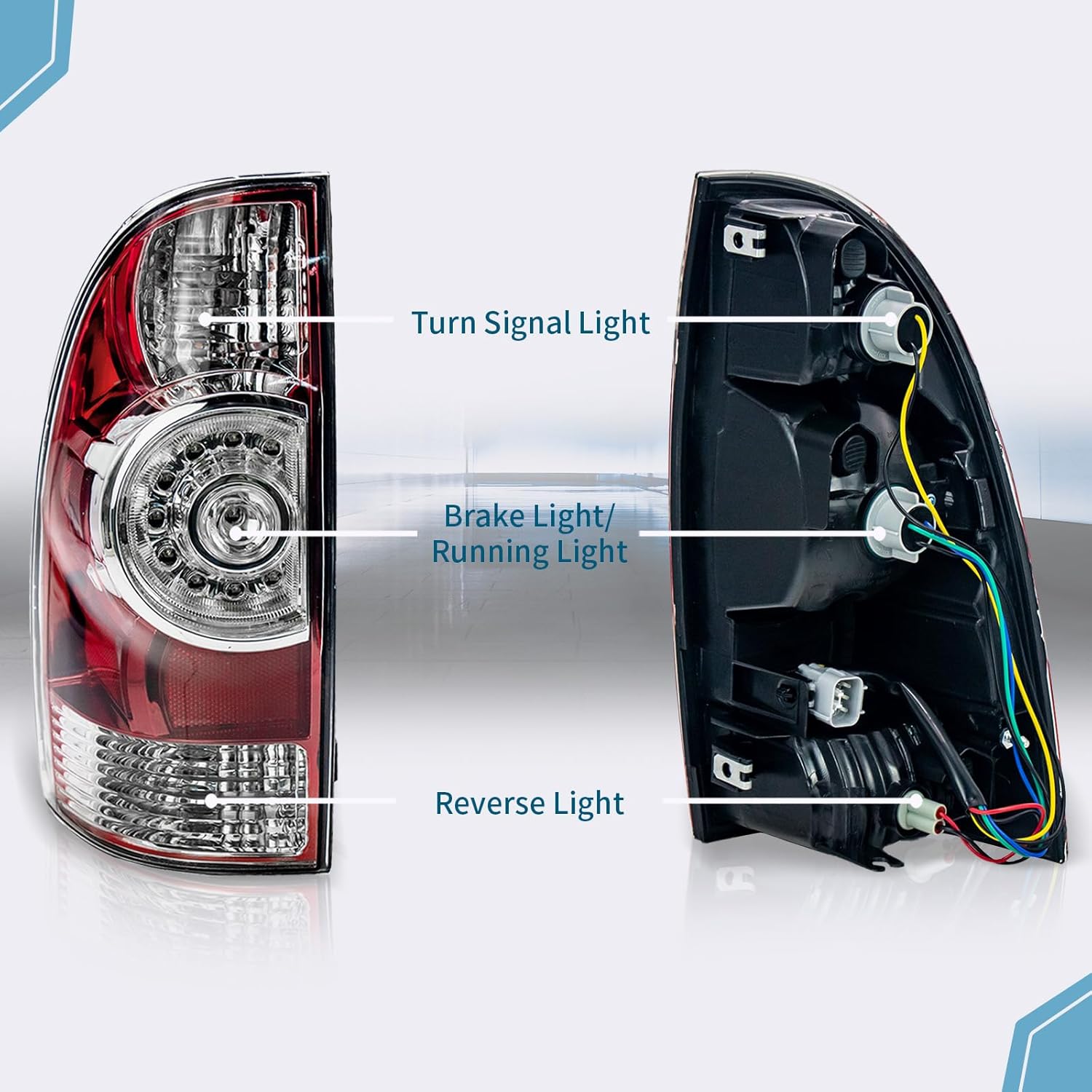 VPIMOZO LED Tail Lights Compatible With 2005-2015 Toyota Tacoma Pickup Driver And Passenger Side Brake Signal Taillight Clear lens w/Bulbs and Harness Replacement 81550-04160