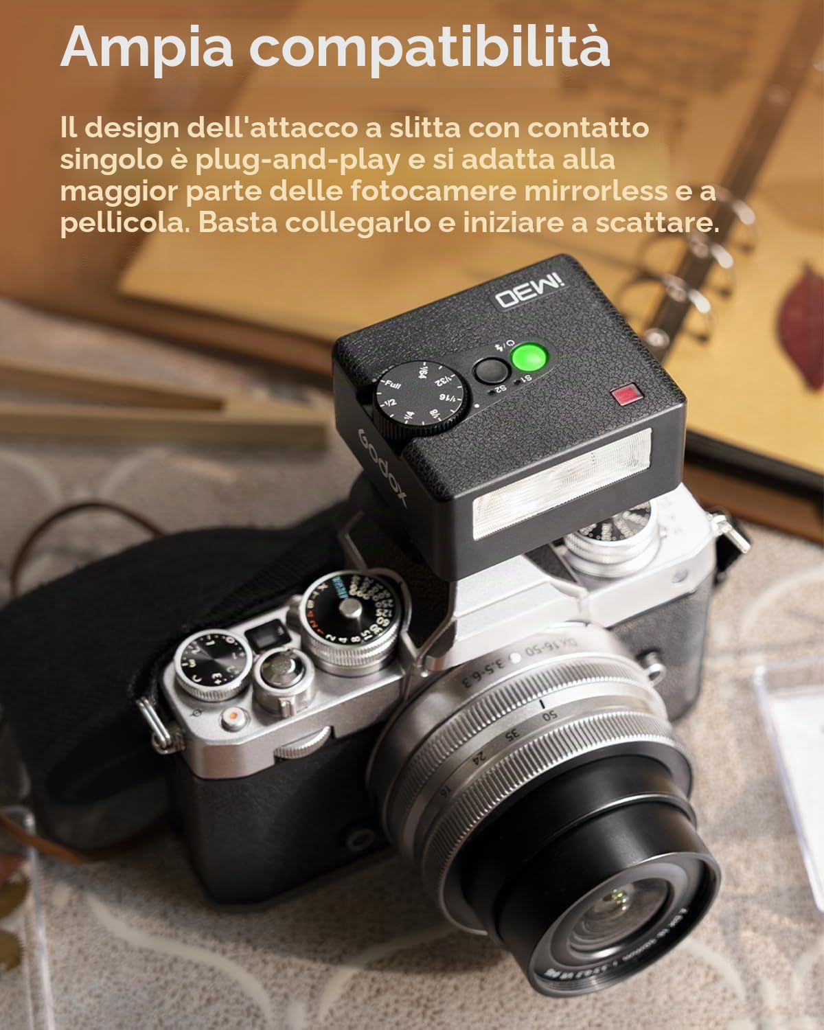 Godox iM30 Flash Tascabile per Fotocamera, Controllo Ottico S1/S2, Temperatura Colore 6500 K ± 200 K, 7 Livelli di Potenza (1/64~1/1), Numero Guida 15 (ISO 100, Metro)