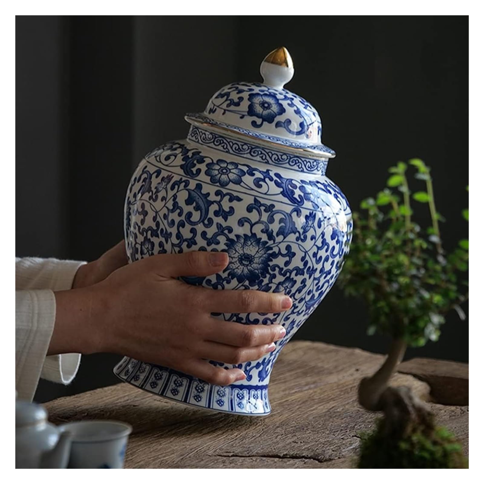 Słoiki z herbatą Ceramiczny słoik na imbir Niebiesko-biały pojemnik na herbatę z pokrywką do wystroju domu, słoik Tradycyjne chińskie emaliowane porcelanowe pojemniki na słoiki do przechowywania C