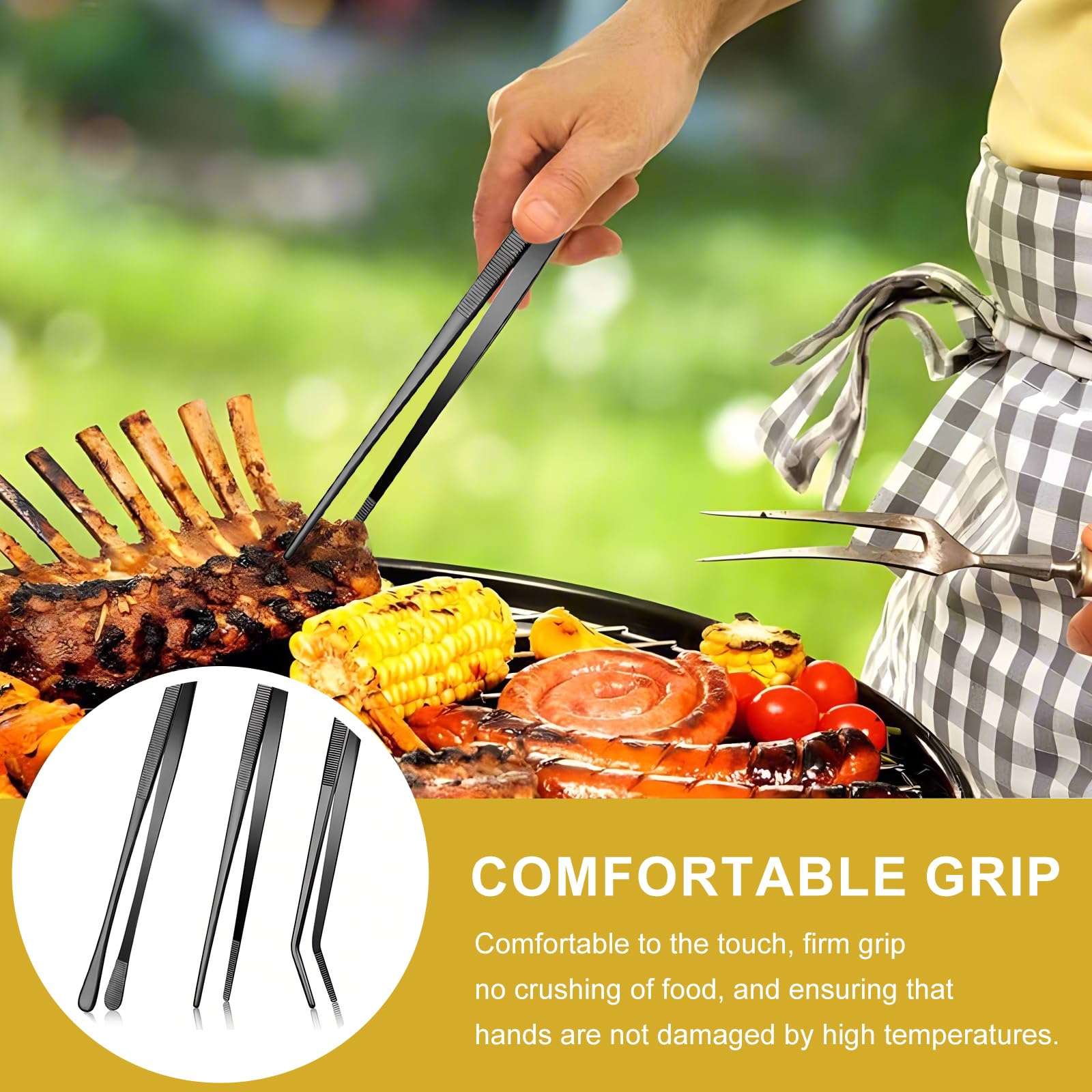 Pinze Da Cucina In Acciaio Inossidabile Con Punte Seghettate - 30,5 Cm - Antiruggine E Anticalore - Per Barbecue E Bistecche - 6