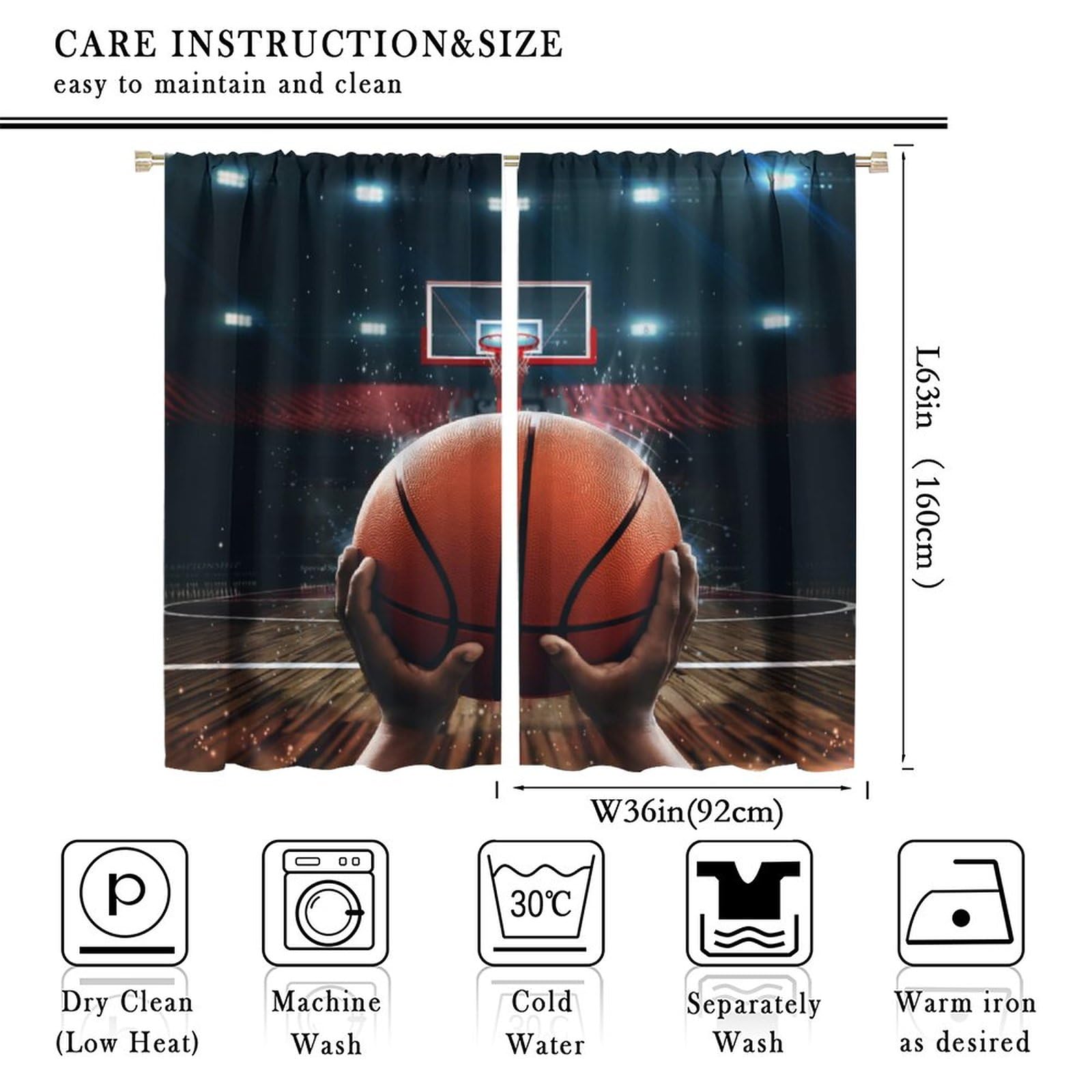 Cool Basketball Sports Blackout Curtains for Living Room,Sports Court Wooden Floor Basketball Shooting Sports Room Darkening Window Curtains with Rod Pocket - 2 Panels 63