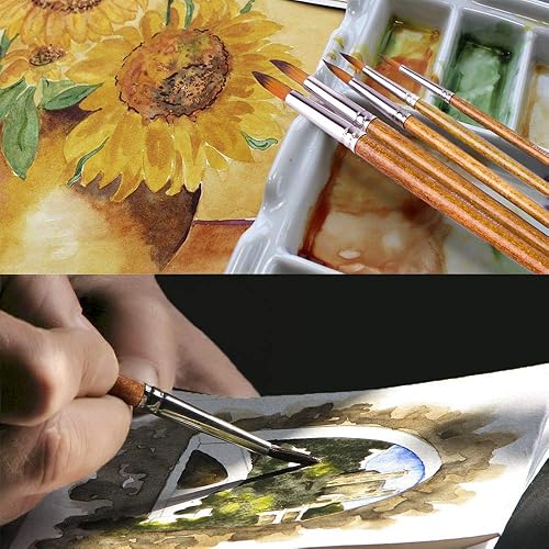Miniatura 6 de Juego de pinceles de pintura para acuarela, punta redonda y puntiaguda, 12 piezas de diferentes tamaños para acuarela, acrílicos, tinta, gouache,