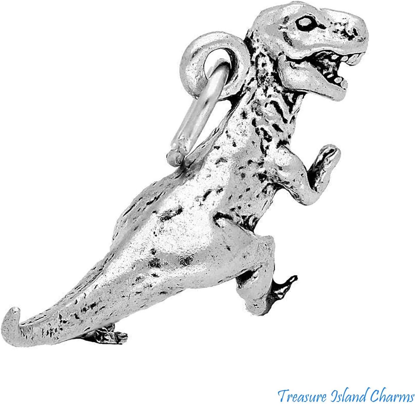 Tyrannosaurus Dinosaur T-Rex 3D 925 Solid Sterling Silver Charm Pendant Bracelet Jewelry Making Supply