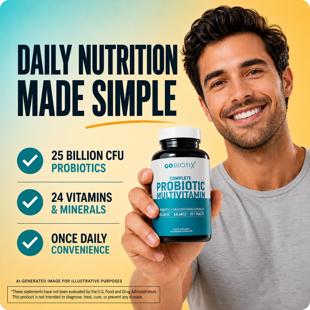 GOBIOTIX Multivitamin with Probiotics and Digestive Enzymes - 25 Billion CFU - Digestive Health, Probiotics for Women and Men - Gluten Free Pills - 90 Capsules — Amazon image 4