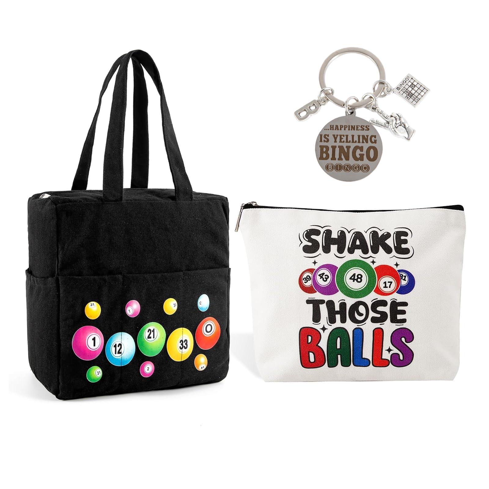 JDGHGB Bingo Bag with Pockets on Clearance for Daubers Dobbers Supplies Accessories,Zipper Bingo Makeup Bag,Digital Game Keychain,Gifts Set of 3 for