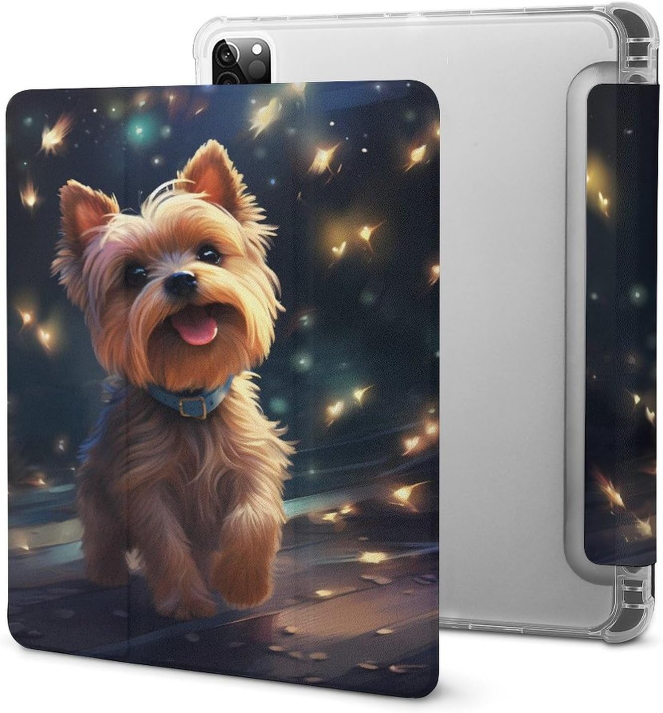 Lovely Yorkie Dog Tablet Case Compatible with IPAD Pro 2021 （11in） Non-Slip Trifold Tablet Cover Case with Pencil Holder