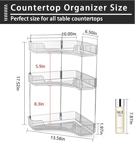 Miniatura 4 de Organizador esquinero de 3 niveles para mostrador de baño, estante de almacenamiento clásico para maquillaje, perfumes y artículos de tocador,