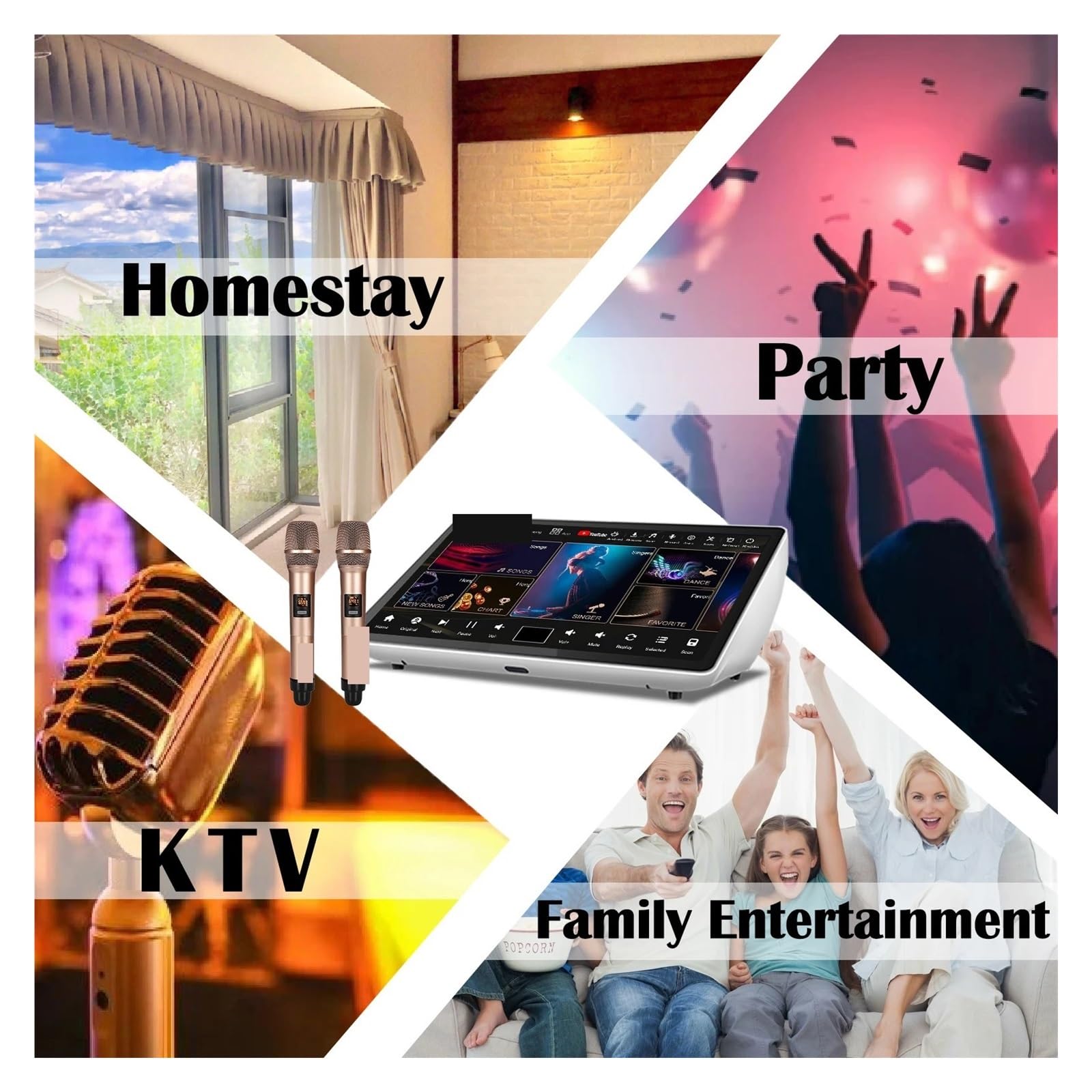 Urządzenie Do Karaoke Z Ekranem Dotykowym 19,5 Cala I Mikrofonami KTV Singing System Miesięczna Piosenka W Chmurze Czysty OdbióR DźWięKu