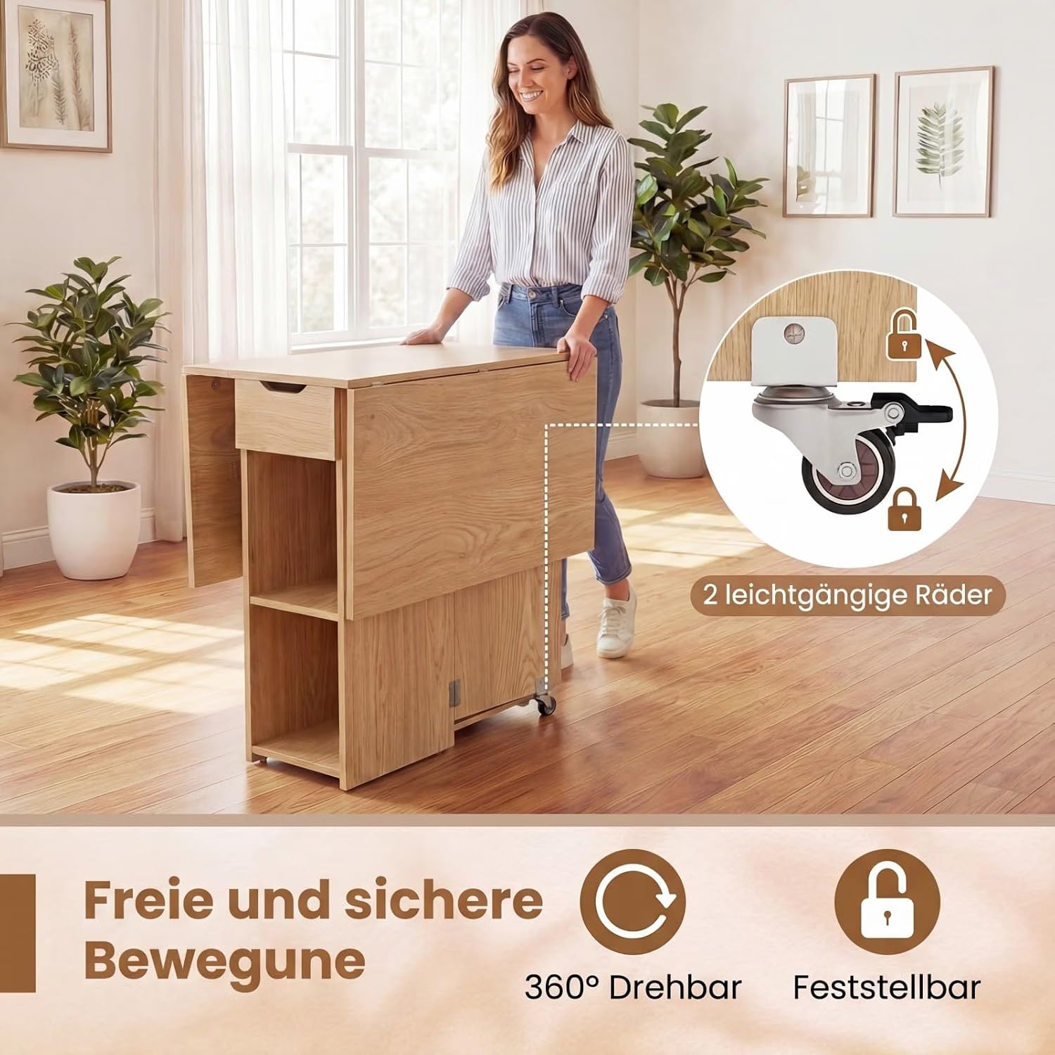 RELAX4LIFE Esstisch Klappbar, Küchentisch Holz für 4-6 Personen, Natur