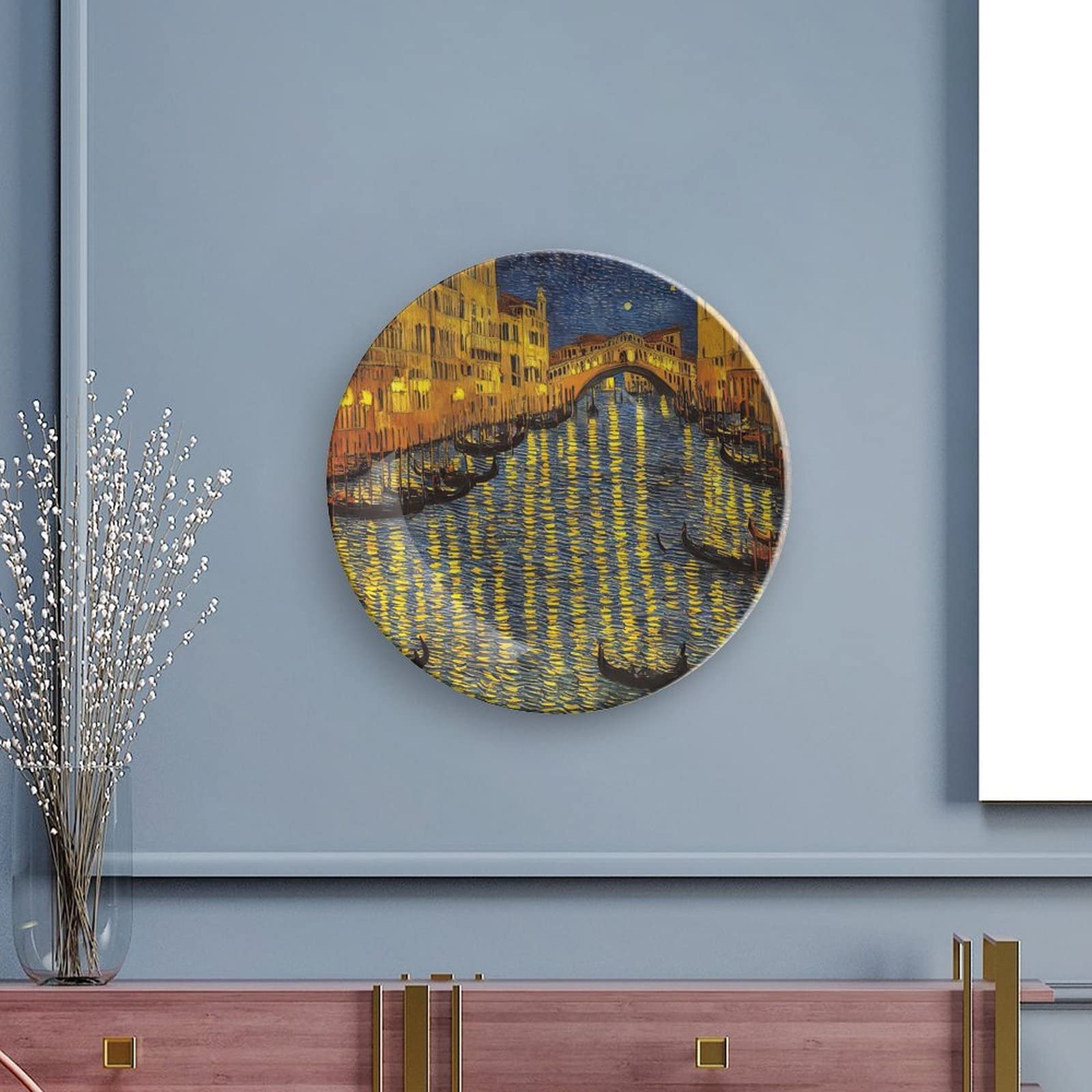 Piatto decorativo, paesaggio di città di Venezia, ornamento per pittura a olio, decorazione artistica per casa, ufficio, feste, tavolo da pranzo, piatti in porcellana, 18 cm, regali di compleanno