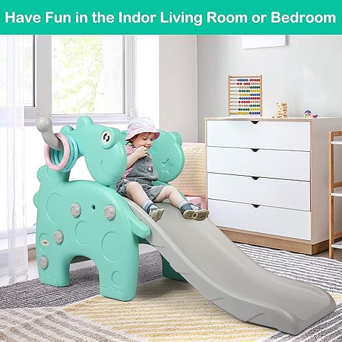 Miniatura 8 de COLOR TREE Juego de tobogán y escalador para niños pequeños, juego de escalador independiente con combinación de aro de baloncesto para bebés, niños