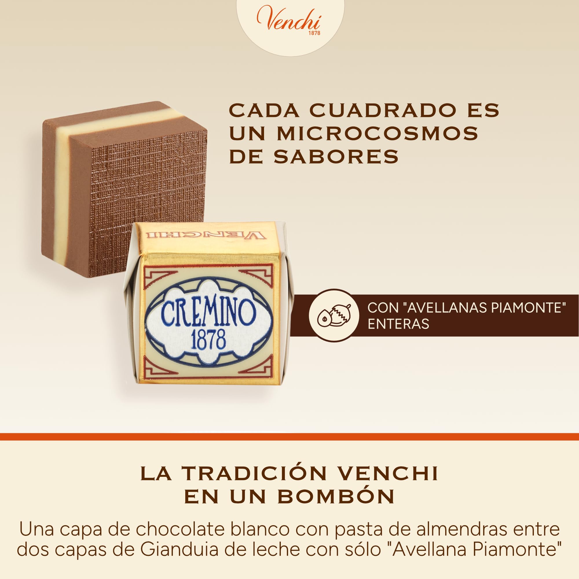Venchi - Cremini 1878, Bombones de Triple Capa con exclusivamente Pasta de “Avellana Piamonte IGP” y Almendra, 1 kg, Sin Gluten, Sin Colorantes y Sin Conservantes