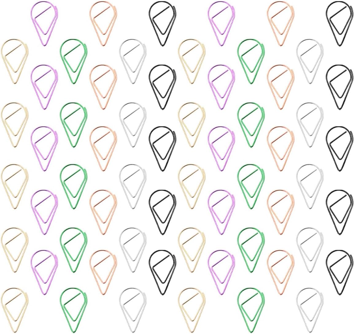 100pcs Mini Metal Water Drop Shaped Paper Clips Small Colored Binder Clips for Office School Home Document Organizing and DIY Projects Random Color