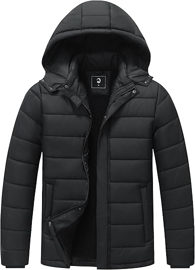 Men's Winter Down Jacket with Detachable Hood | Fleece-Lined Warm Coat Windproof Thickened Design for Cold Weather