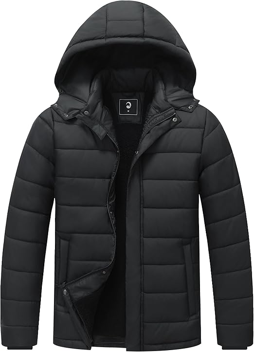 Men's Winter Down Jacket with Detachable Hood | Fleece-Lined Warm Coat Windproof Thickened Design for Cold Weather