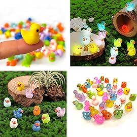 Cidinge 100pcs Mini Luminous Ducks & Resin Ducks for Micro Garden & Dollhouse Decor