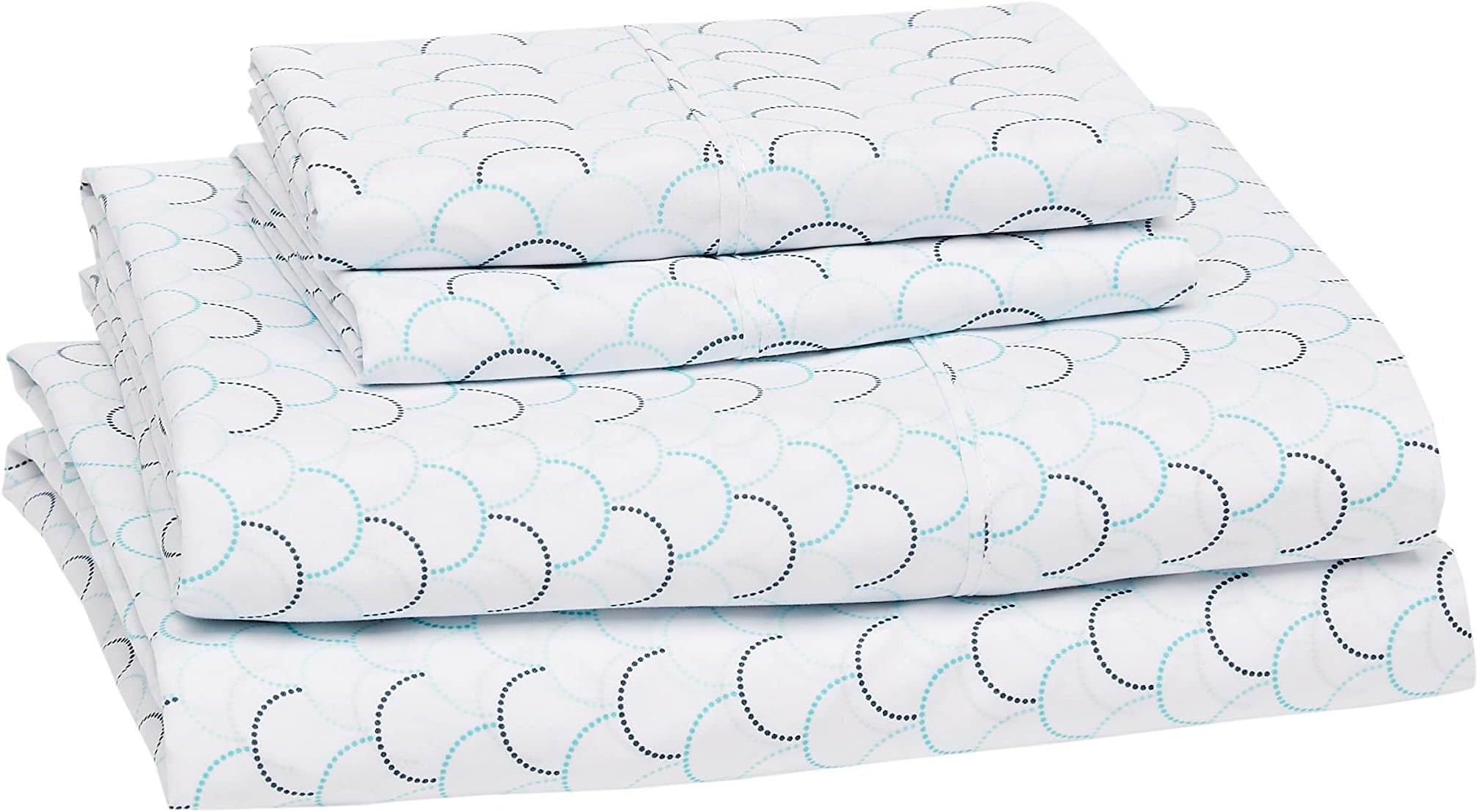 Amazon Basics Lightweight Super Soft Easy Care Microfiber Bed Sheet Set with 14” Deep Pockets - Full, Teal Scallop