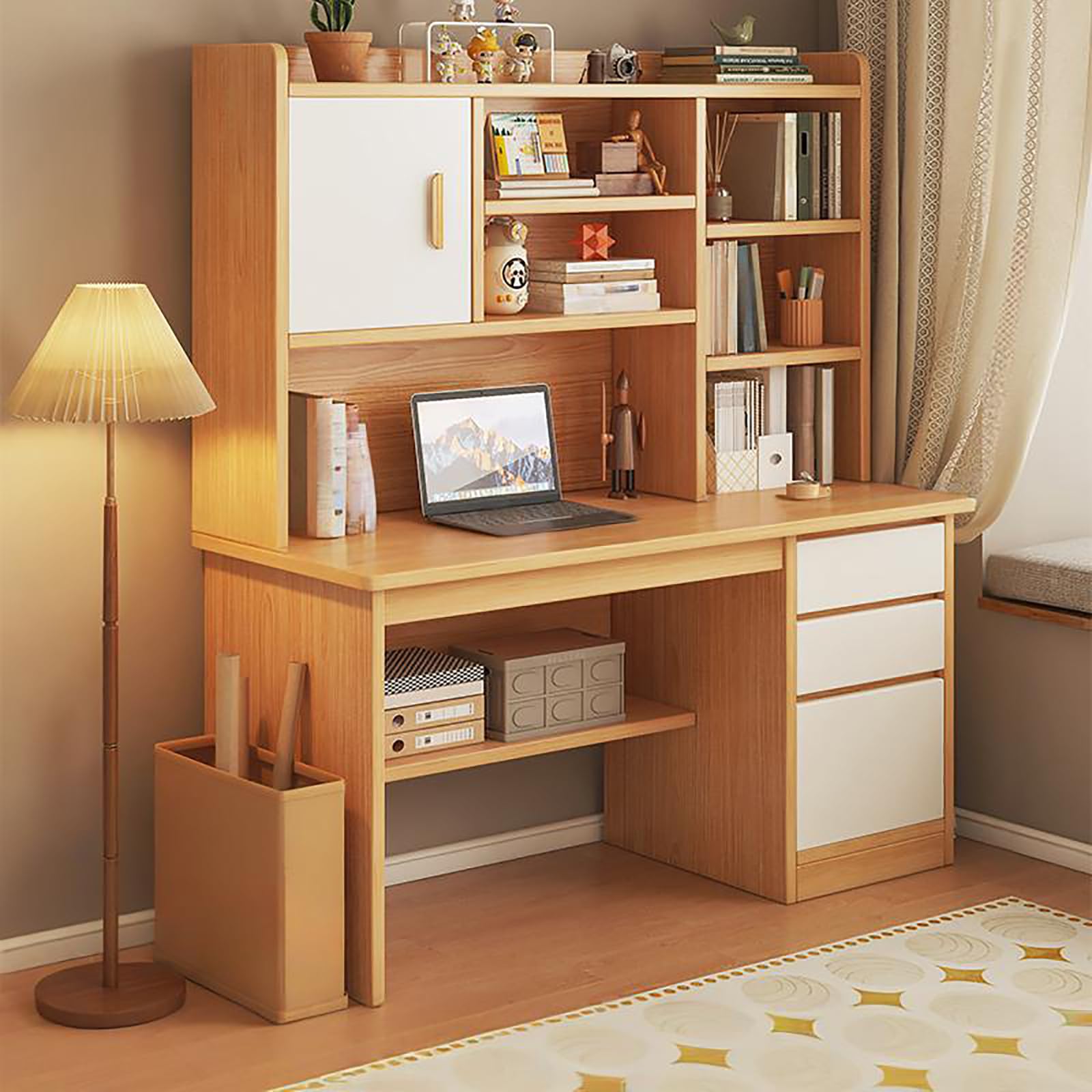 FBNMG Integrated Desk with Large Capacity Storage, Computer Desk with Bookshelves and Drawers, Study Desk Workstation for Home Office Bedroom Living Room(Width 39.4"(100cm), Primary)
