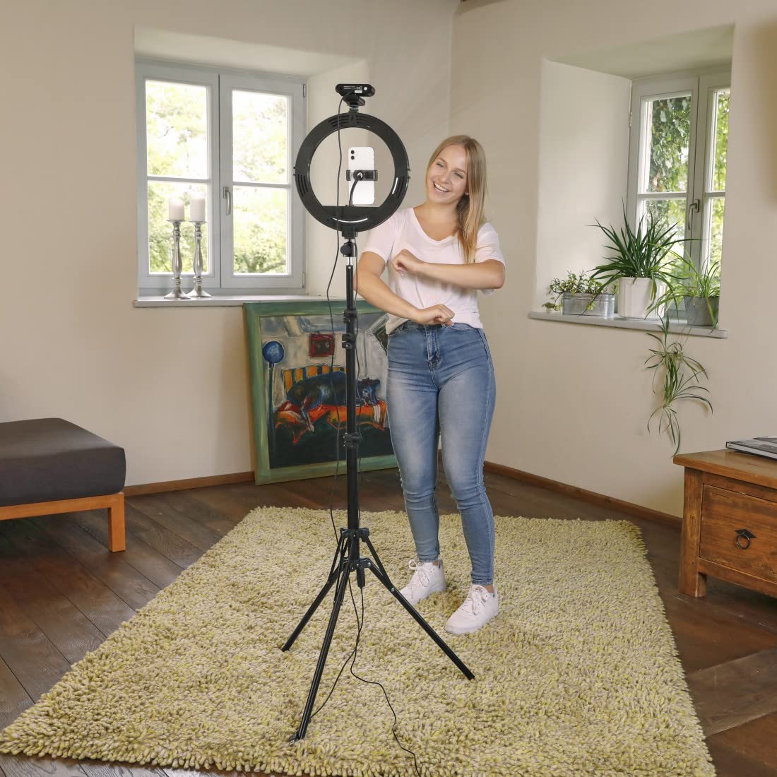 LED-Ringleuchte Spotlight Steady 120 III, Ringlicht-Stativ für Handy, 12"