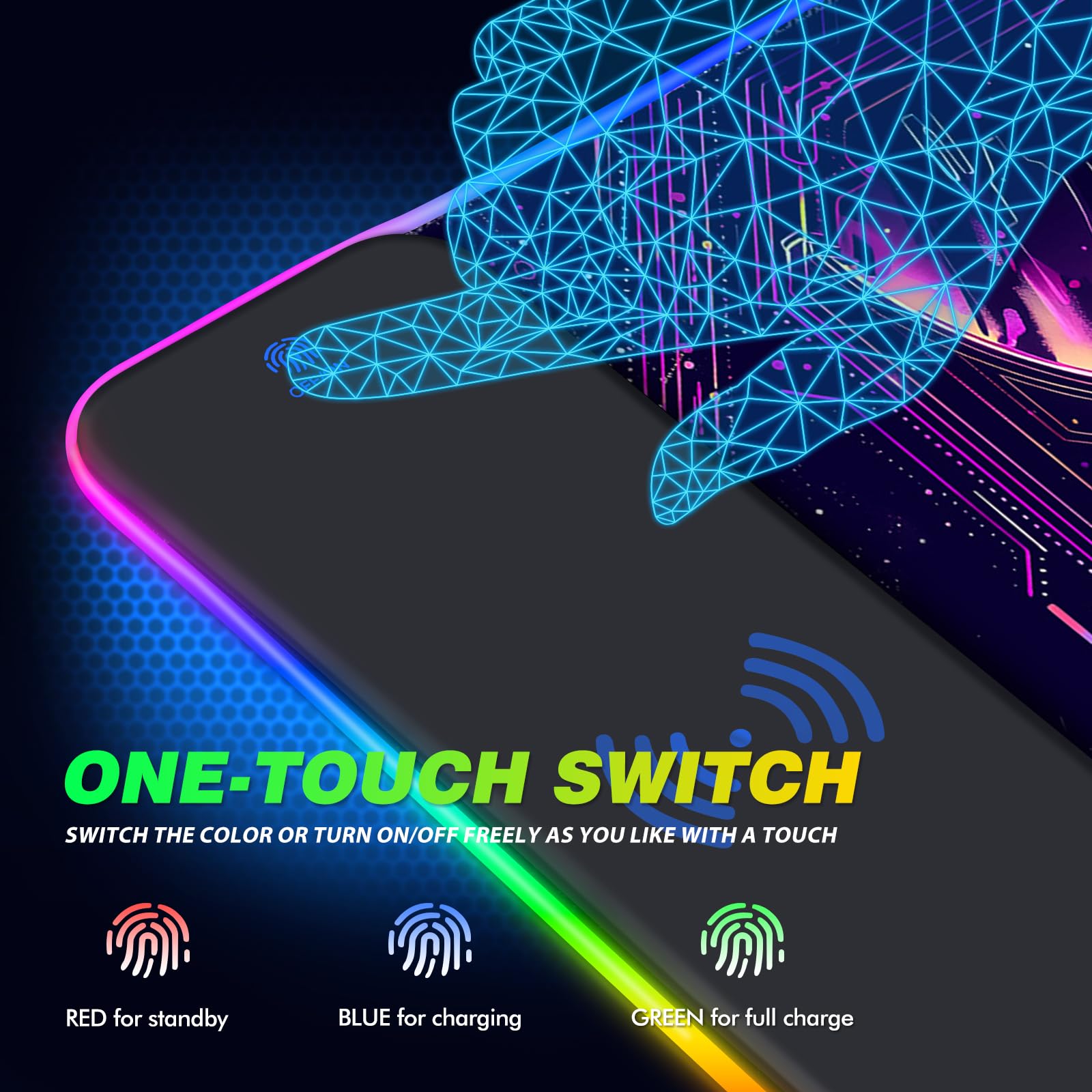 AIMSA Tappetino per mouse da gioco RGB con ricarica wireless, grande tappetino per mouse con 14 modalità di illuminazione a LED, base in gomma antiscivolo, impermeabile, per decorare casa e ufficio,