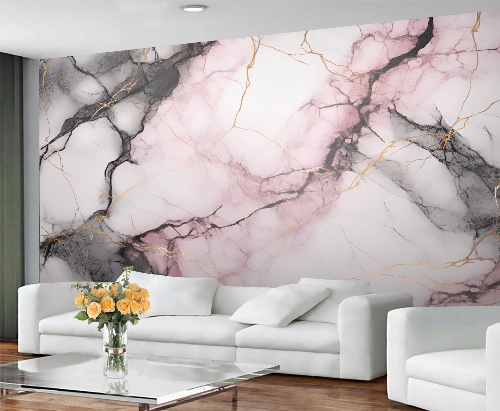 YXQAIED Marble Wallpaper, High-Grade Gray Wallpaper for Living Room, Abstract Crack Marble Bedroom Wall Paper, Not Self Adhesive Black and White 3D Large Mural & Home Decor Poster, 366x254cm