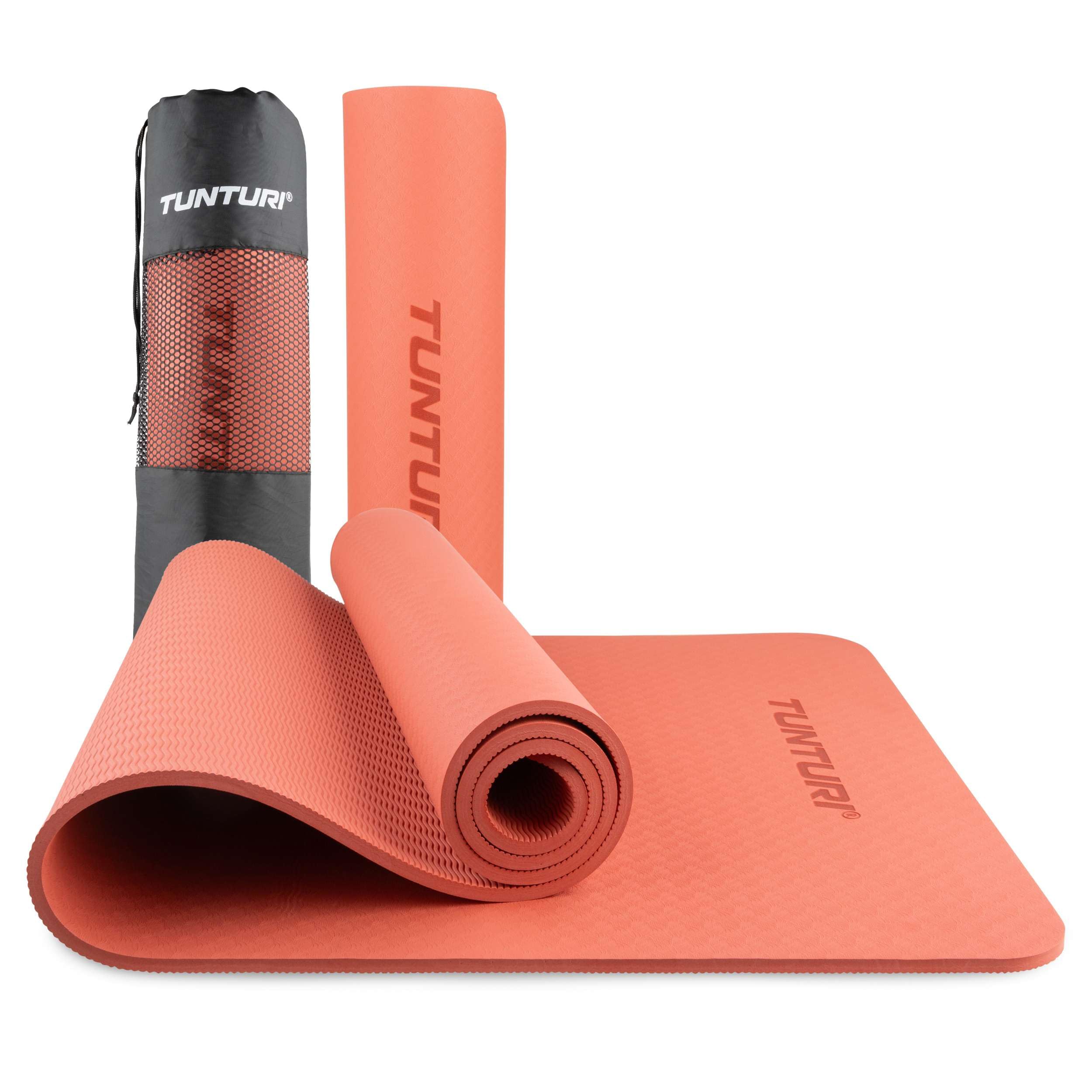 Tunturi Tappetino da yoga spesso 8 mm, antiscivolo, con tracolla, per yoga e pilates, tappetino sportivo, 183 x 61 x 0,8 cm, particolarmente confortevole, oro rosa