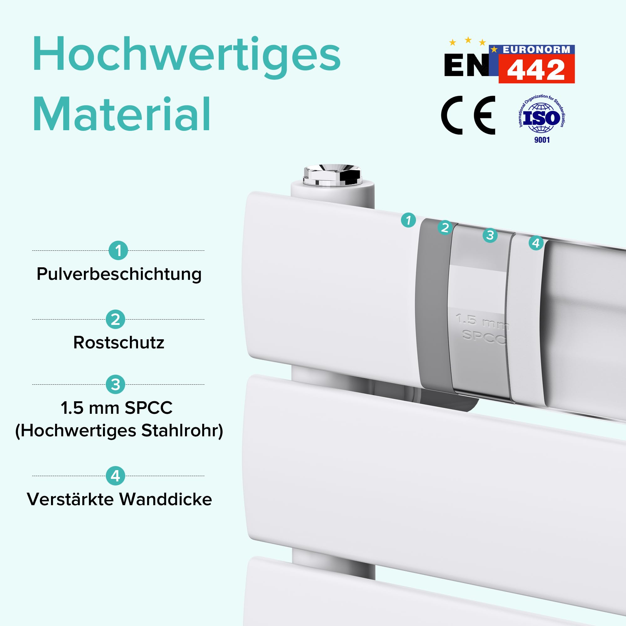 doporro Badheizkörper Design 180x60cm Weiß Paneelheizkörper Horizontal 2in1 Mittelanschluss Seitenanschluss