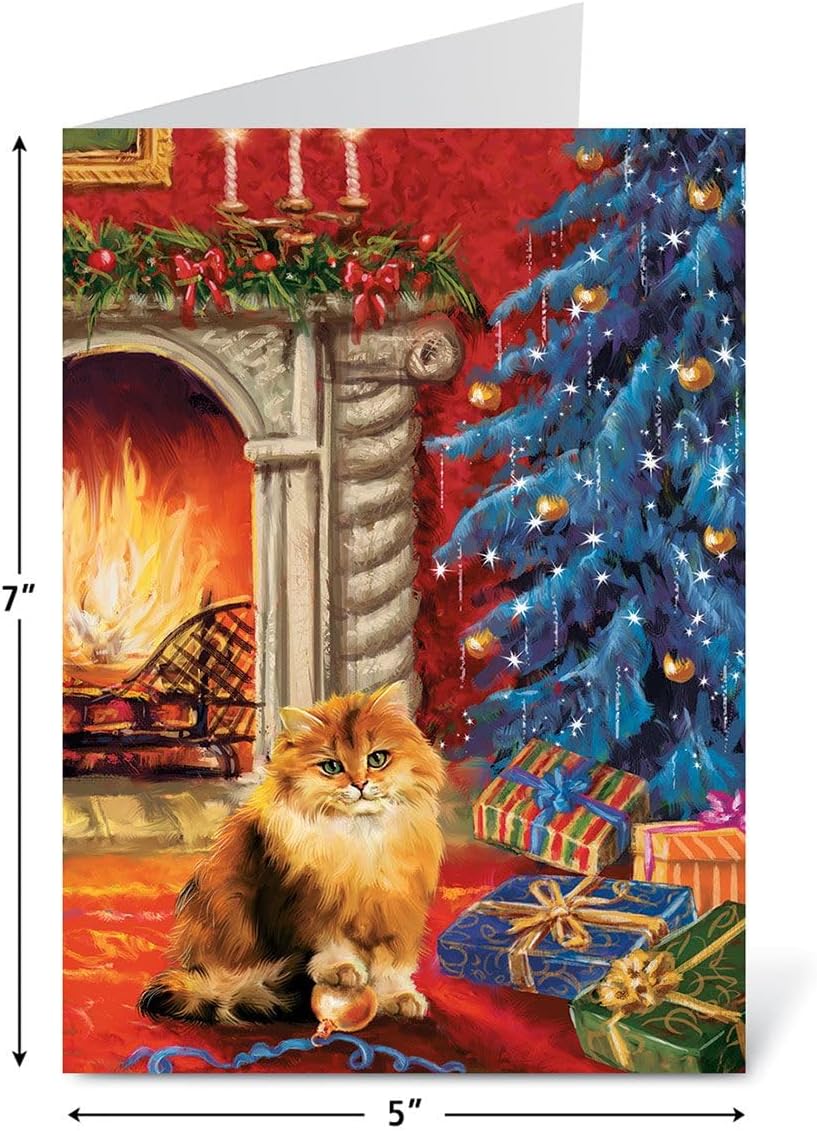 Colorful Images Kitty Christmas Tree Holiday Cards- Set of 24 Cards and Matching Envelope Seals, Cat Design, Card Stock, 5 x 7 Inches