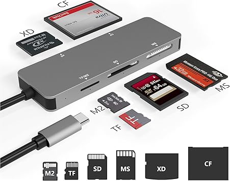 USB C XD Picture Card Reader, Type C 5Gps High Speed TF/SD/MS/M2/XD/CF 6 in 1 Camera Card Reader, USB C XD Memory Card Reader Supports Olympus and Fujifilm XD Picture Card 1GB 2GB