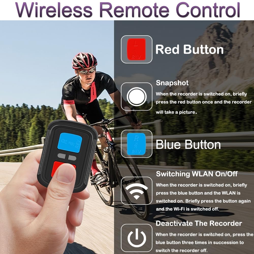 VSYSTO Fahrrad Kamera 2K Ultra High Resolution 170° Weitwinkel WDR Helm Dashcam Wasserdicht Motorrad Aktionskamera G-Sensor