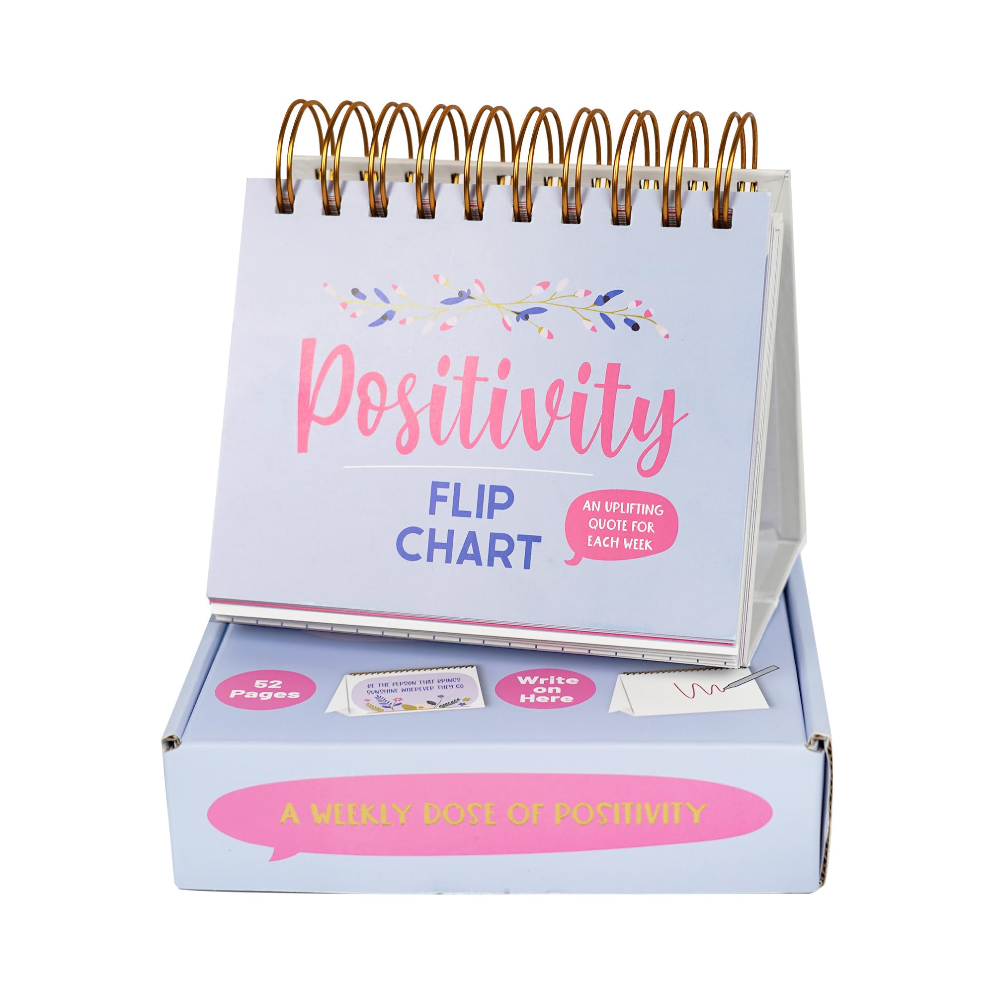Positivity Motivational Weekly Calendar 52 Flip Affirmations Quotes Vibrant Design, Inspirational Gifts for Women, Mindfulness Office Desk Decor, New Job Gifts for Coworkers,Blue&Rosy