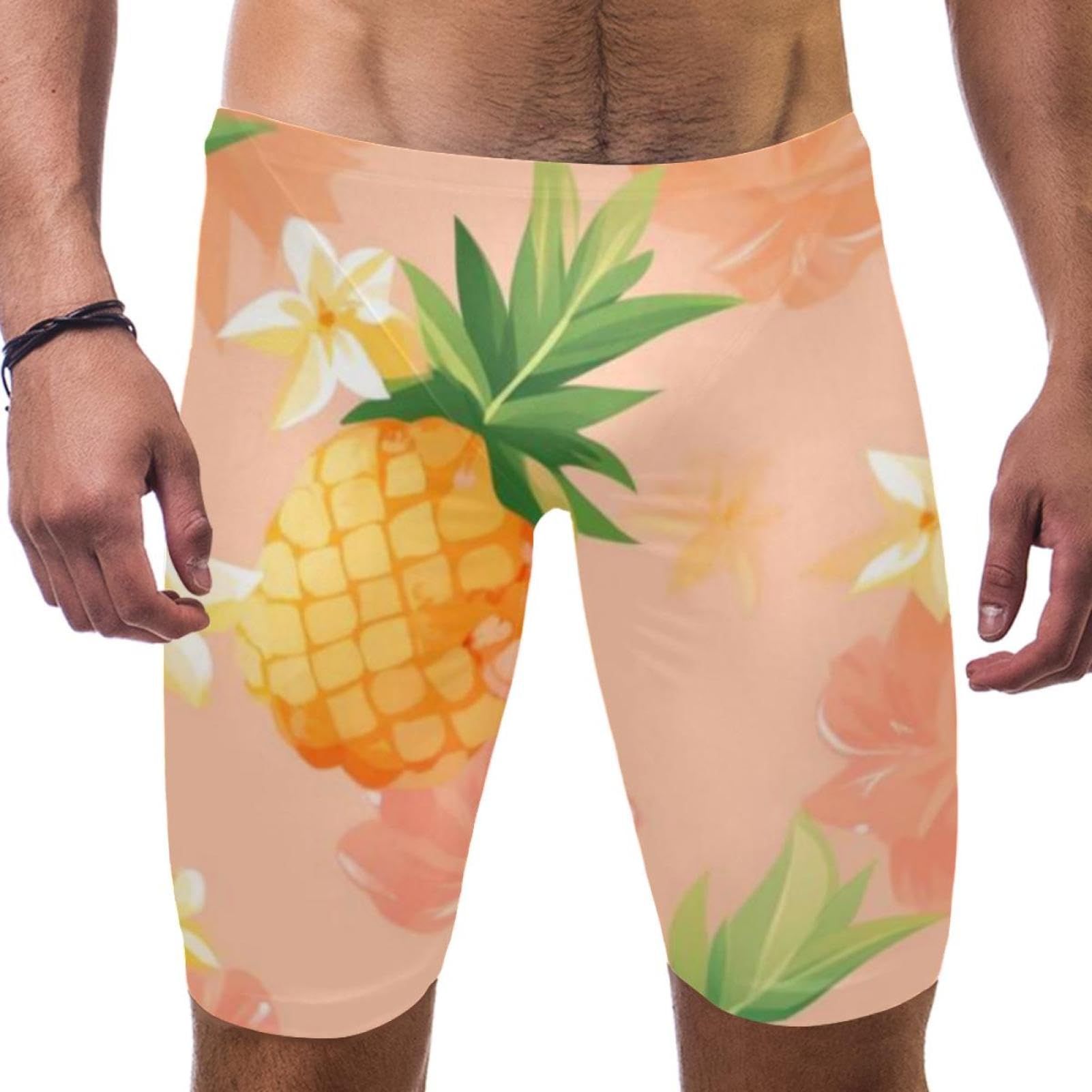 Swimsuit for Men & Boys,Competition Lap Swim Suit, Square Leg Endurance Training,Colorful Art Pineapple Design Pattern