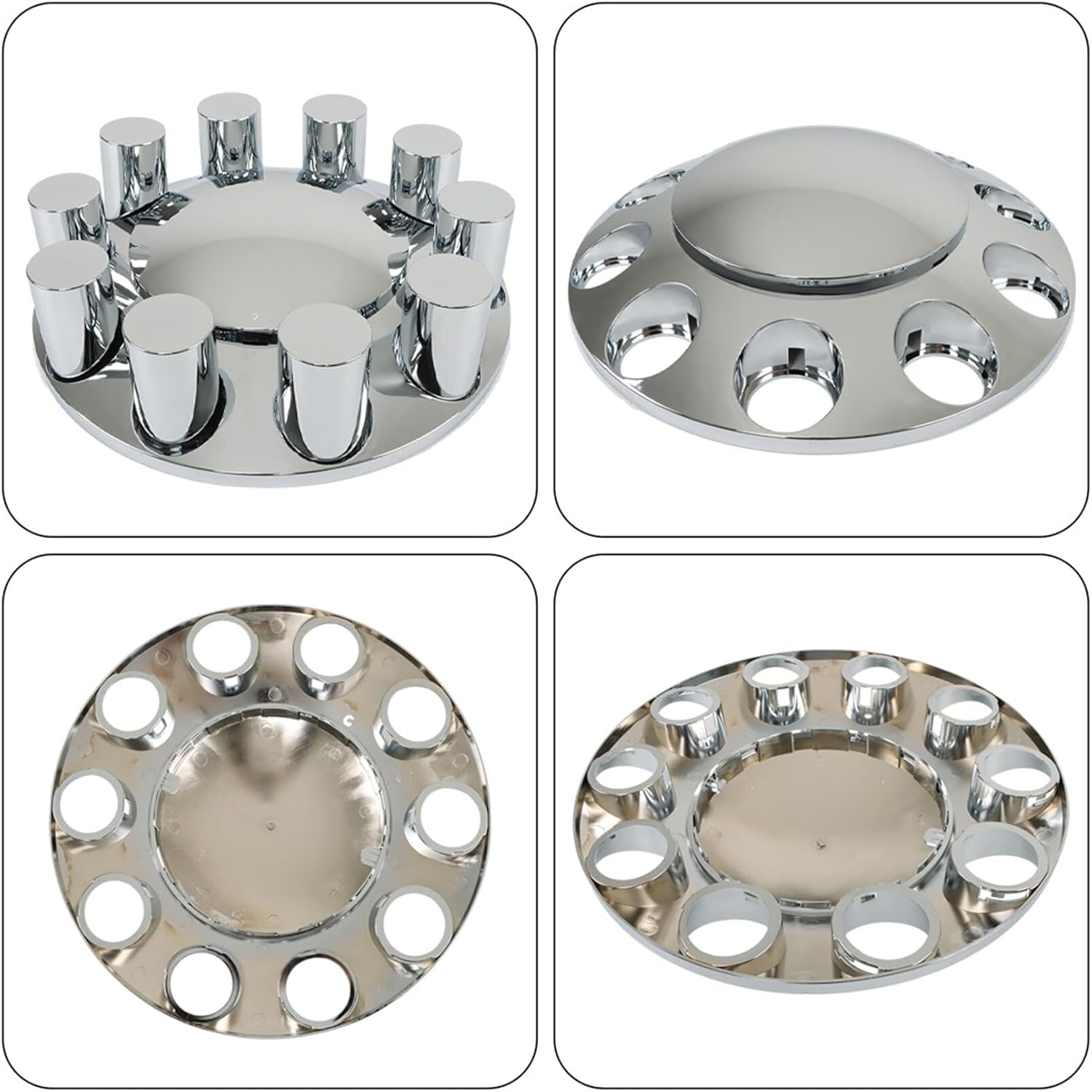 2 Pcs Front 33 mm Cylinder Axle Cover Set ABS Chrome Flat Top Replacement for Semi Truck