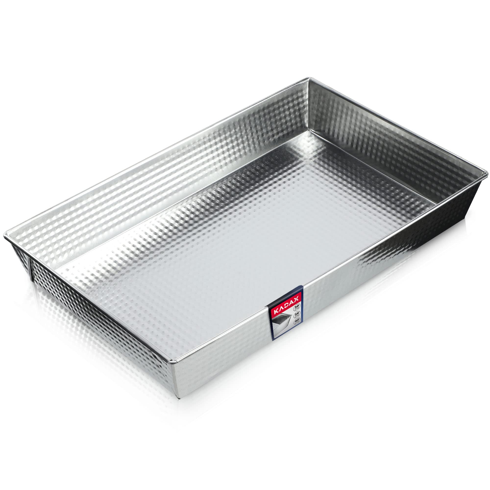 KADAX Bandeja rectangular para hornear en 3 tamaños, bordes altos de chapa para tartas, pan tostado, tarta de queso, brownie, molde de caja fácil de limpiar (40 x 25,​5 cm), color plateado