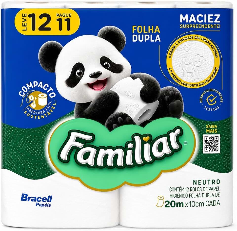 Papel Higiênico Familiar 12 Rolos Folha Dupla Alta Maciez e Rendimento