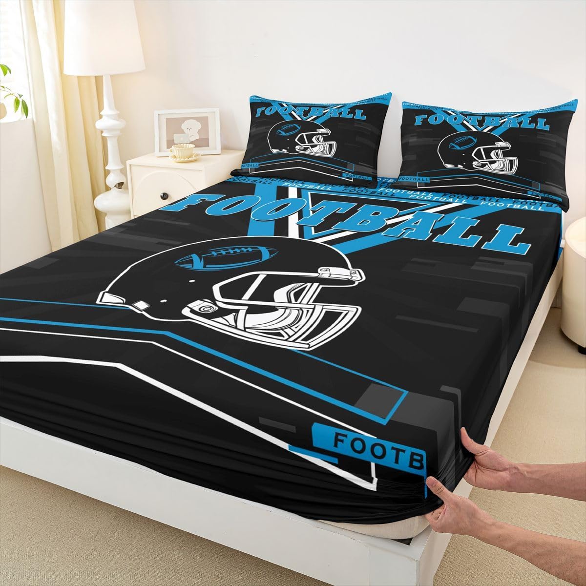 Erosebridal Queen Football Bed Sheets Set for Fan,Rugby Sheet Set for Kids Boys Teens,Football City Sheets,Sports Flat Fitted Sheet with 2 Pillowcases Deep Pockets - Image 7